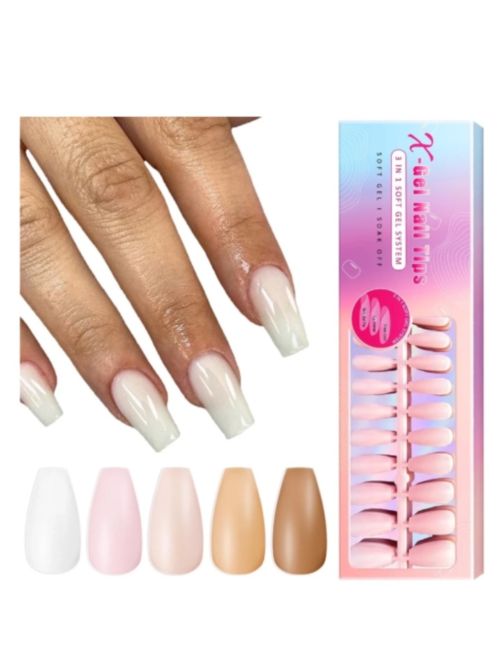5 Colors Of Long Coffin Press-On Nails Set